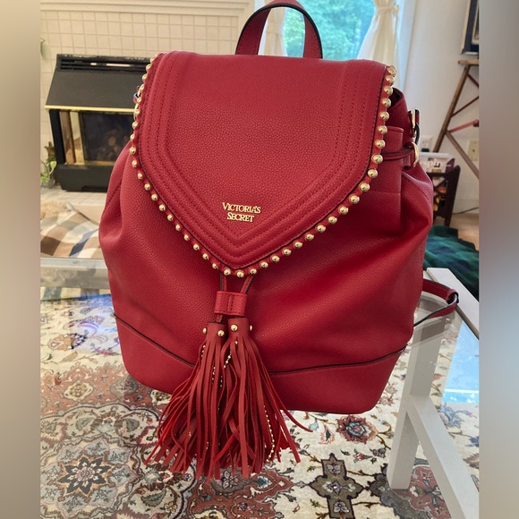 NWOT Victoria’s Secret Red Faux Leather Tassel Backpack - Picture 3 of 8